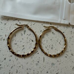 Gold Textured Hoop Earrings – Stainless Steel, Lightweight